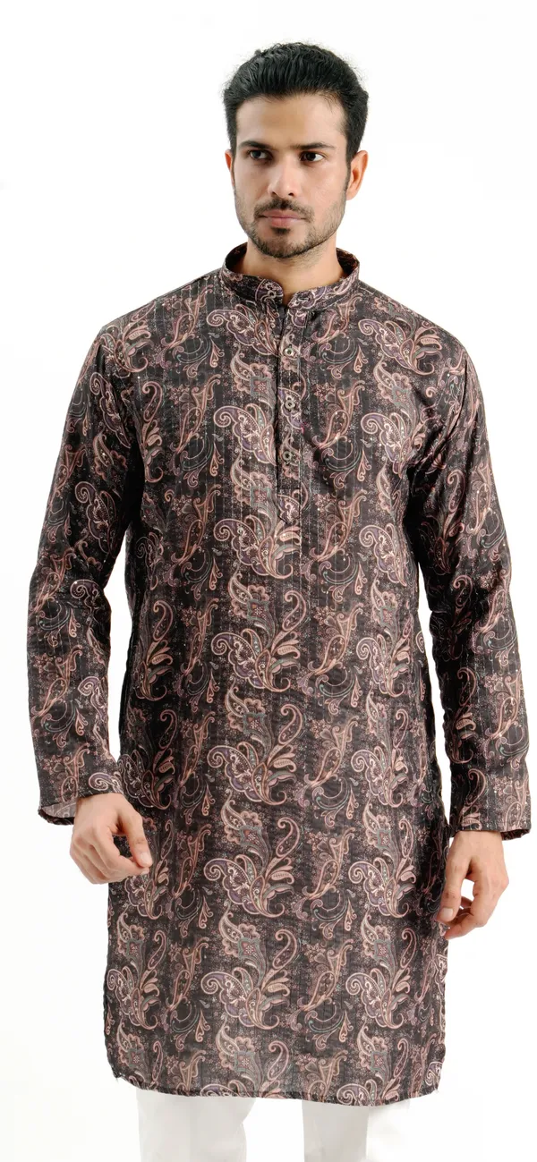 Black_Crochet_Rangoli_Print_Kurta_For_Men