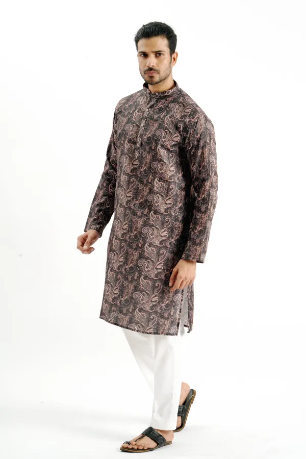 Black_Crochet_Rangoli_Print_Kurta_For_Men