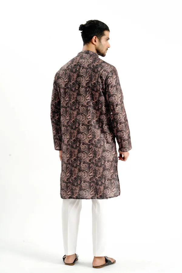 Black_Crochet_Rangoli_Print_Kurta_For_Men