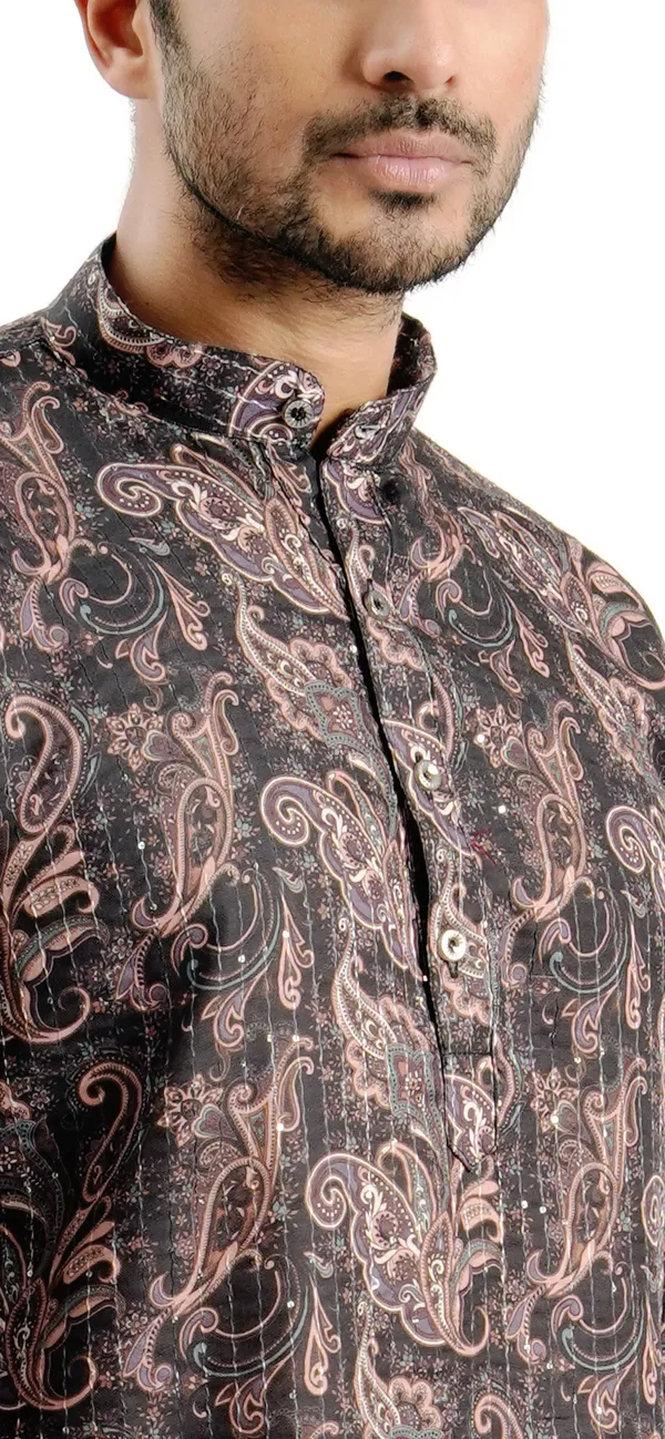 Black_Crochet_Rangoli_Print_Kurta_For_Men