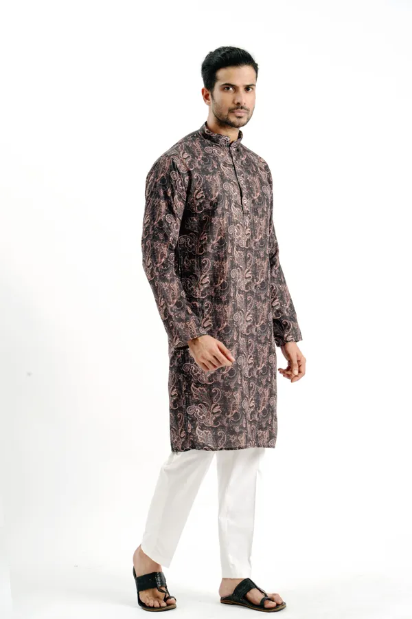 Black_Crochet_Rangoli_Print_Kurta_For_Men