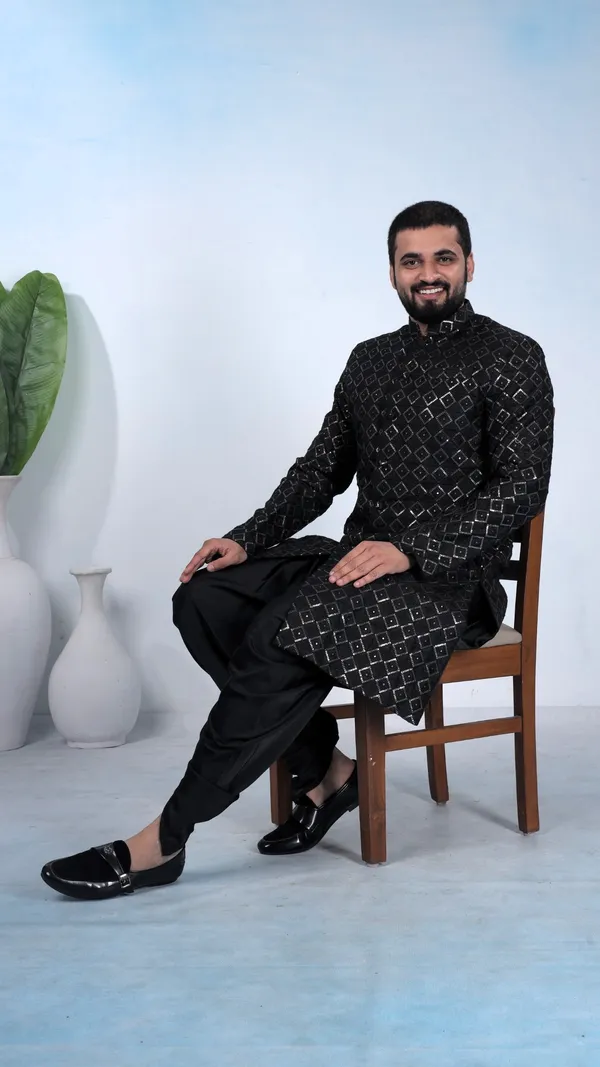 Black_Diamond_Pattern_Indo_Dhoti_Set_For_Men
