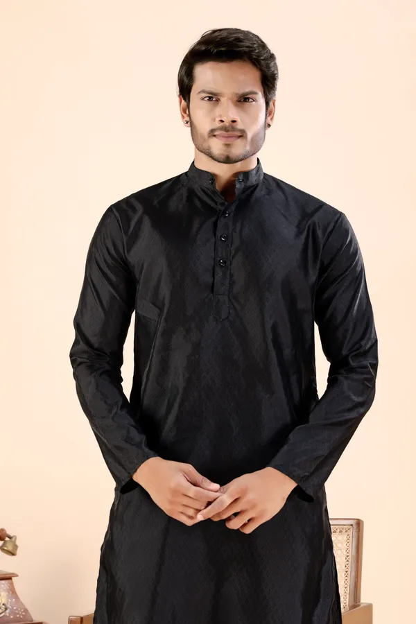 Black_Jhimi_Silk_Kurta_For_Men