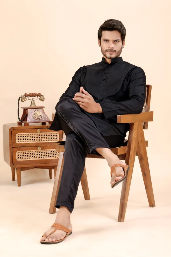 Black_Jhimi_Silk_Kurta_For_Men