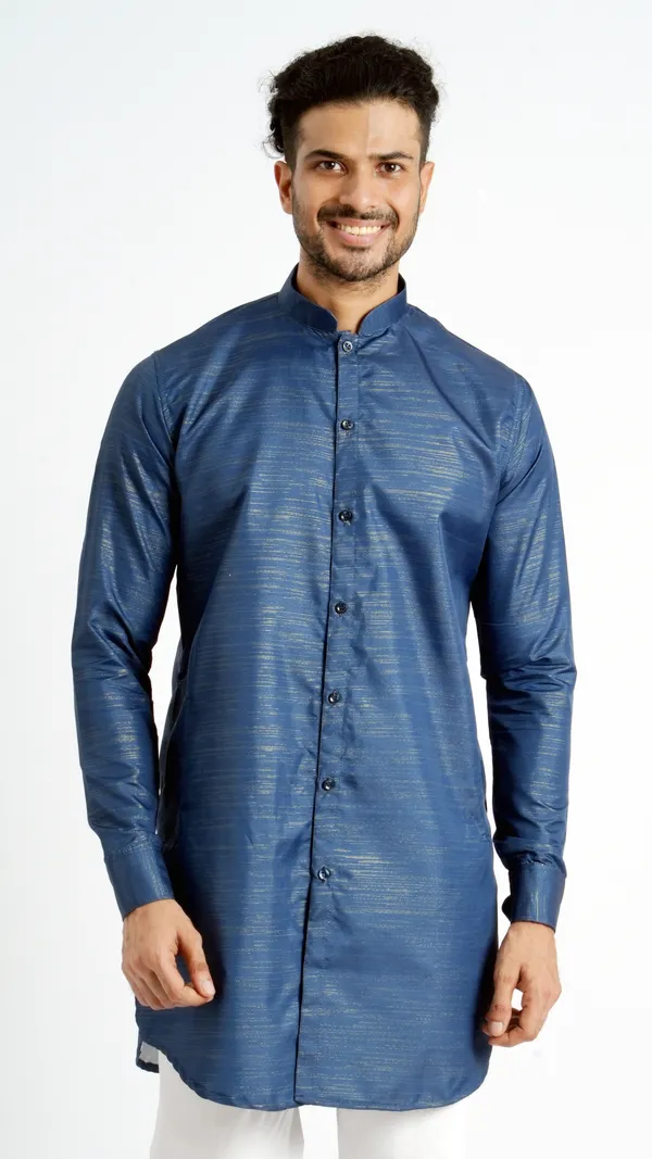 Blue_Cotton_Long_Shirt_For_Men