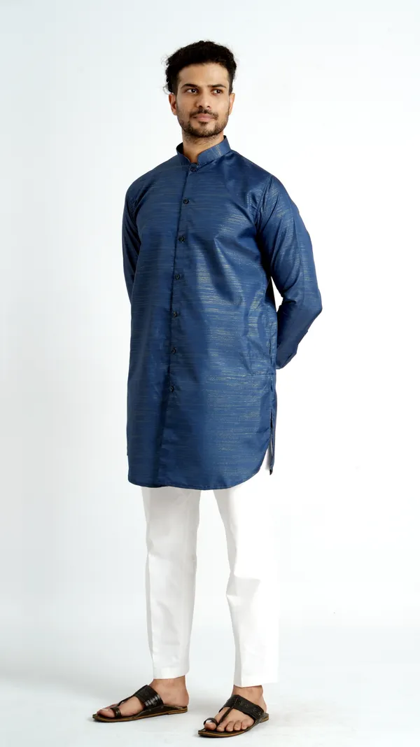 Blue_Cotton_Long_Shirt_For_Men
