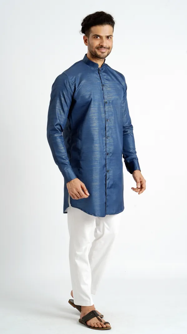 Blue_Cotton_Long_Shirt_For_Men