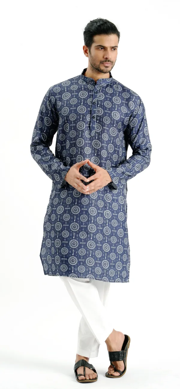 Blue_Crochet_Printed_Kurta_For_Men