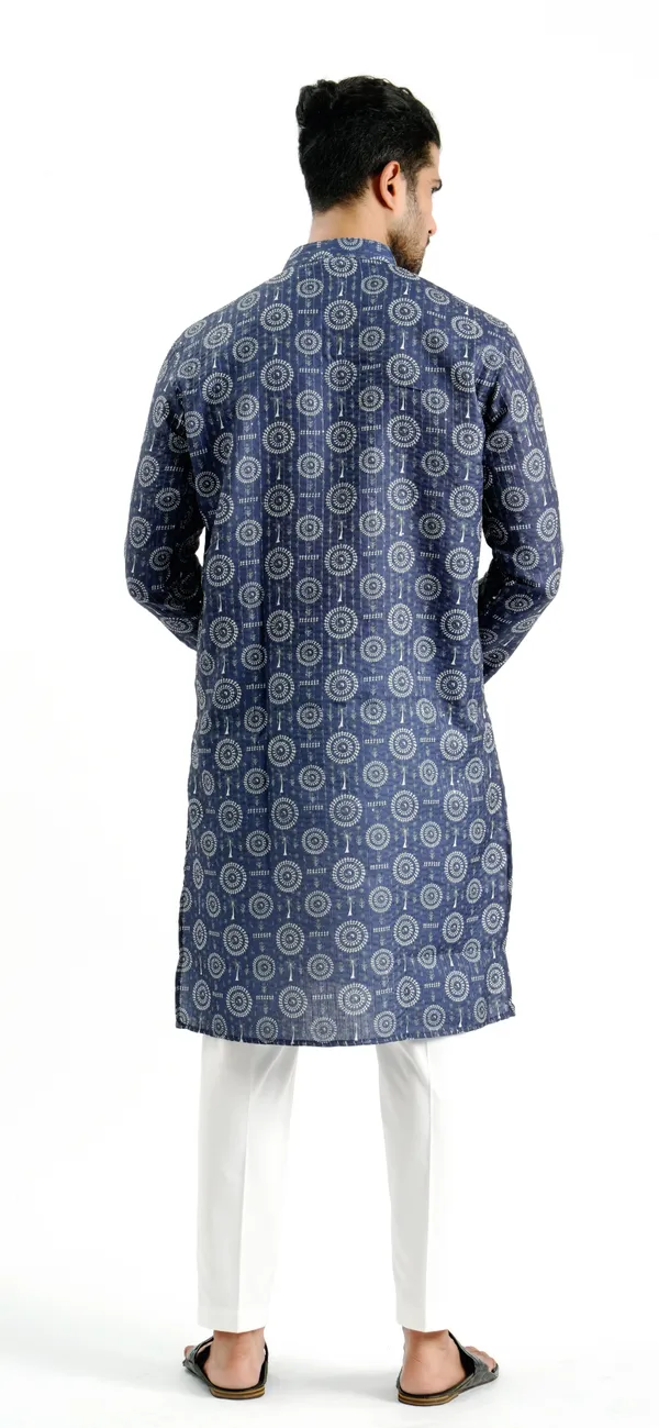 Blue_Crochet_Printed_Kurta_For_Men