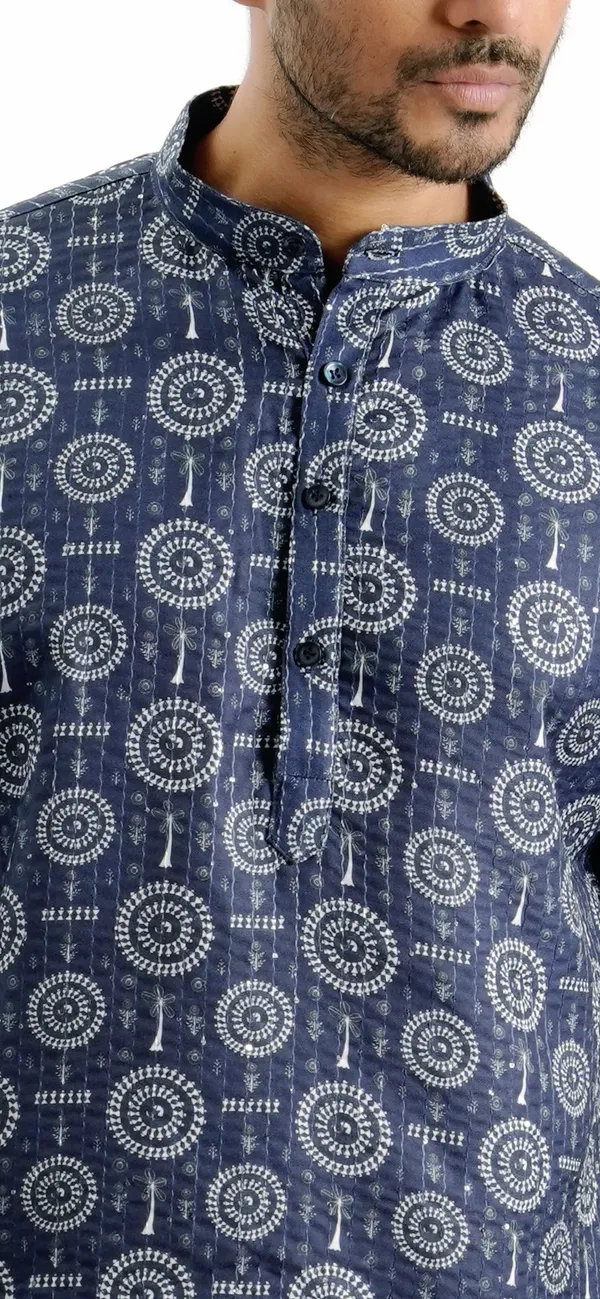 Blue_Crochet_Printed_Kurta_For_Men