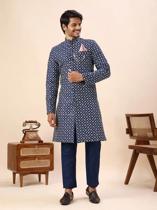 Blue_Dots_Print_Indo_Western_Kurta_Set