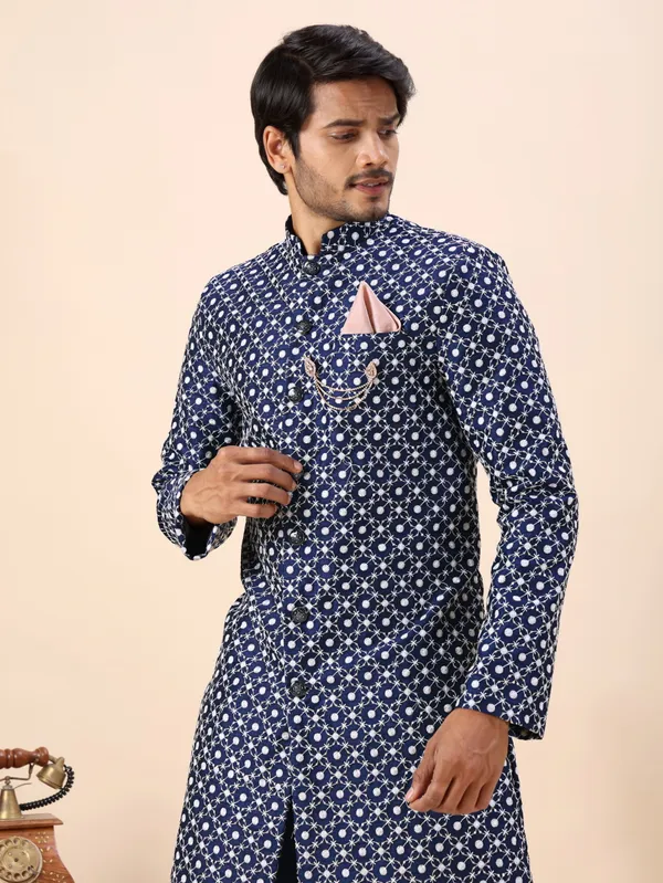 Blue_Dots_Print_Indo_Western_Kurta_Set