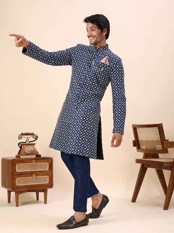 Blue_Dots_Print_Indo_Western_Kurta_Set