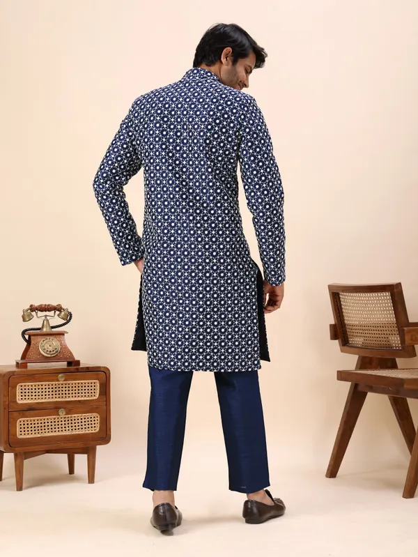 Blue_Dots_Print_Indo_Western_Kurta_Set