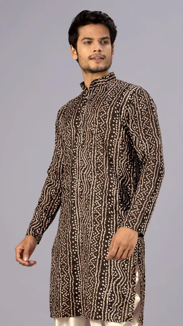 Coffee_Bandhani_Printed_Kurta_For_Men