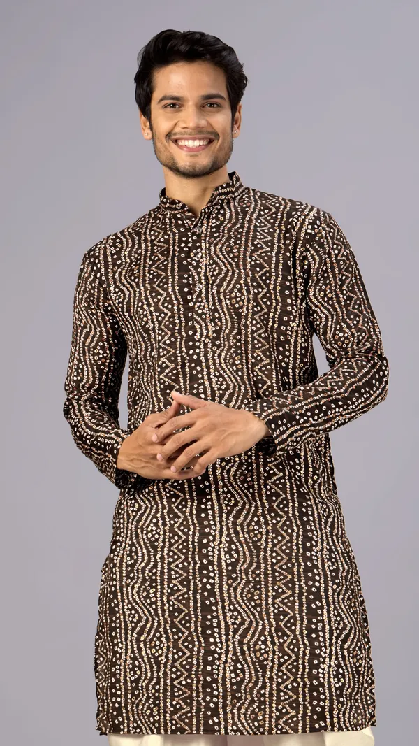 Coffee_Bandhani_Printed_Kurta_For_Men
