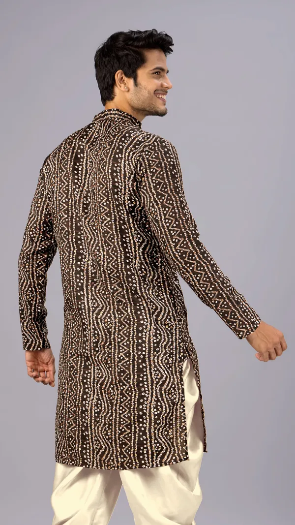 Coffee_Bandhani_Printed_Kurta_For_Men