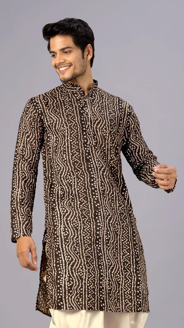 Coffee_Bandhani_Printed_Kurta_For_Men
