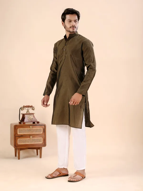 Brown_Jhimi_Silk_Kurta_For_Men
