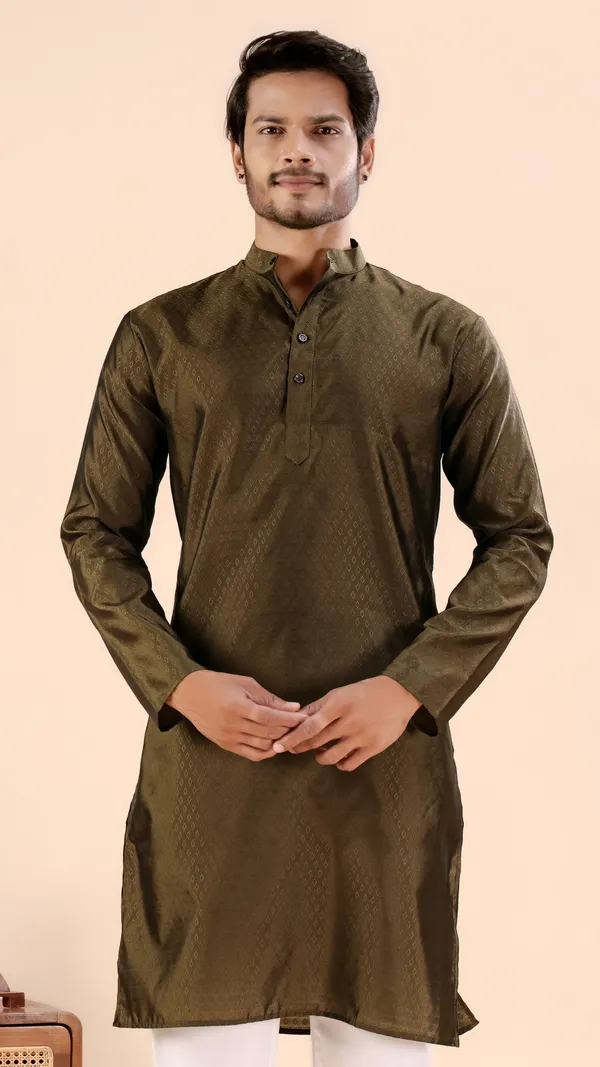 Brown_Jhimi_Silk_Kurta_For_Men