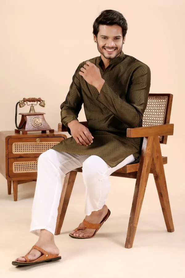 Brown_Jhimi_Silk_Kurta_For_Men