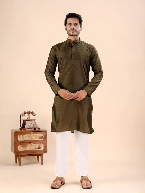 Brown_Jhimi_Silk_Kurta_For_Men