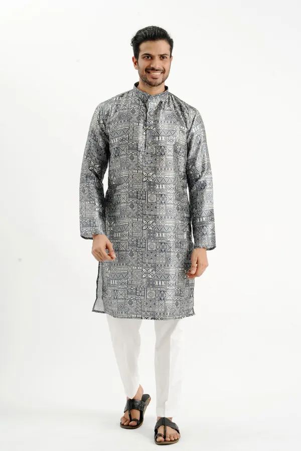 Carbon_Black_Silk_Printed_Kurta_For_Men