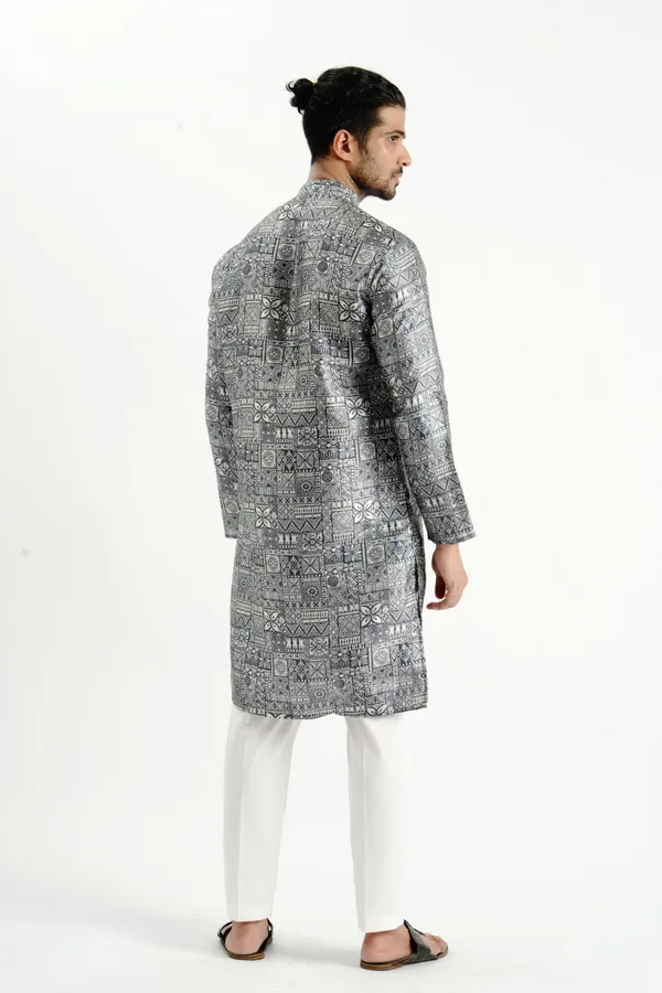 Carbon_Black_Silk_Printed_Kurta_For_Men