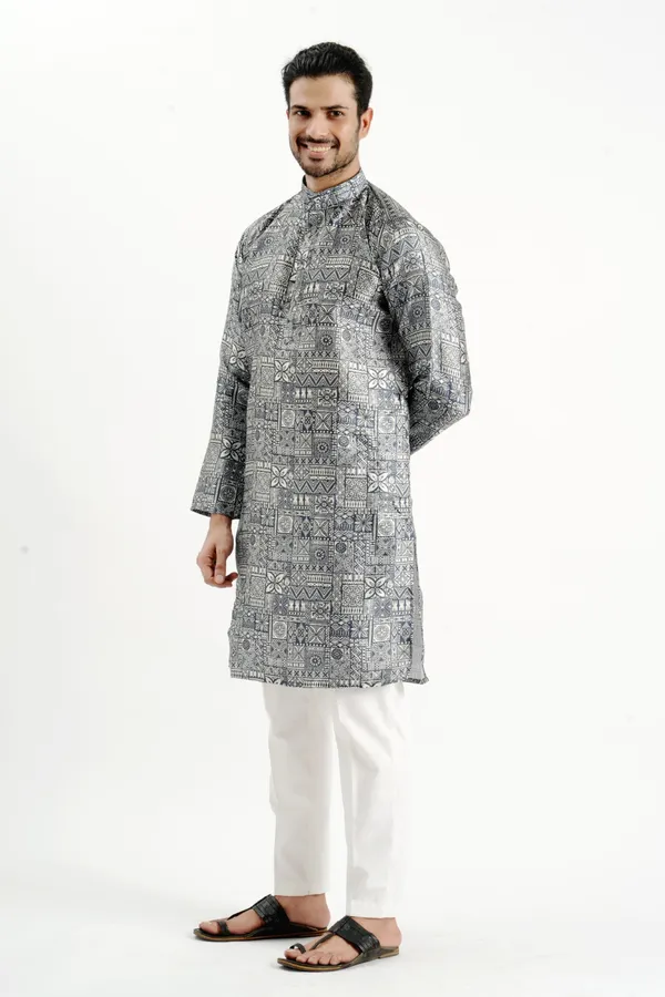Carbon_Black_Silk_Printed_Kurta_For_Men