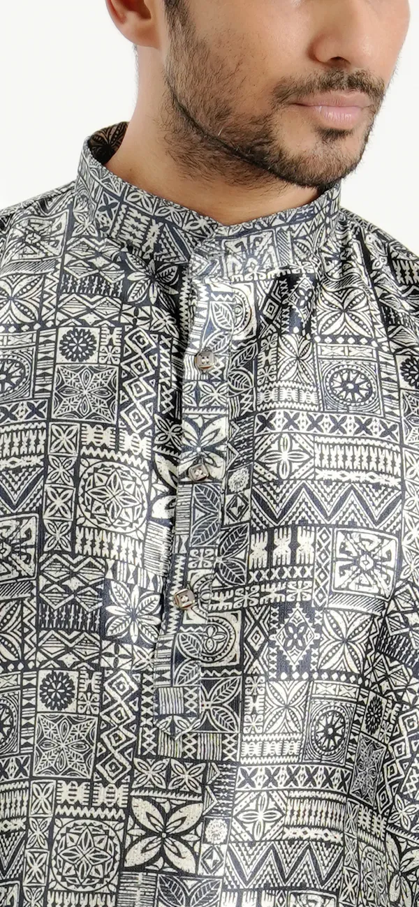 Carbon_Black_Silk_Printed_Kurta_For_Men