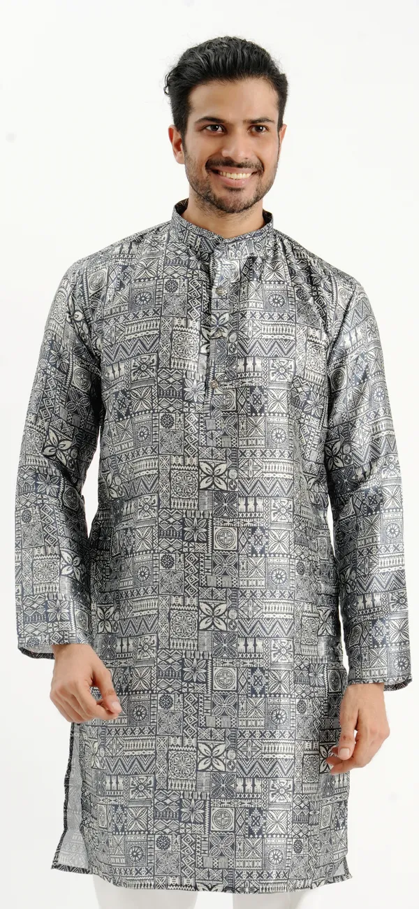 Carbon_Black_Silk_Printed_Kurta_For_Men