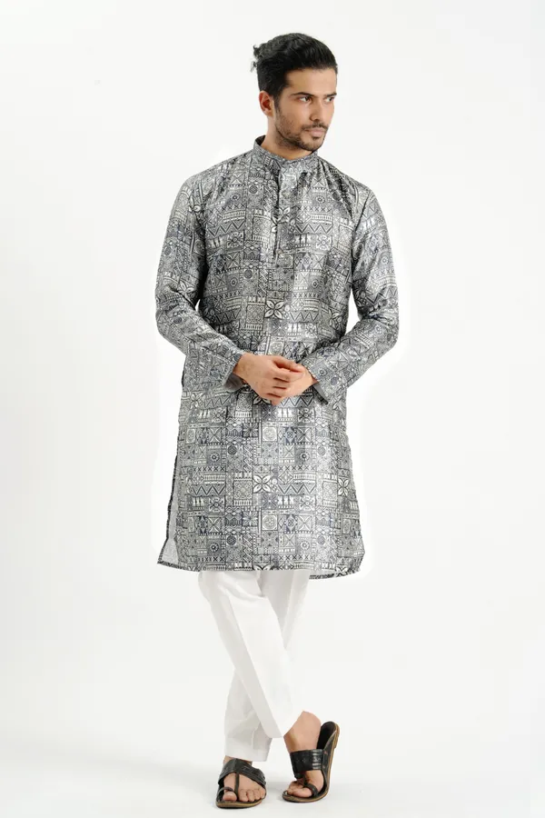 Carbon_Black_Silk_Printed_Kurta_For_Men