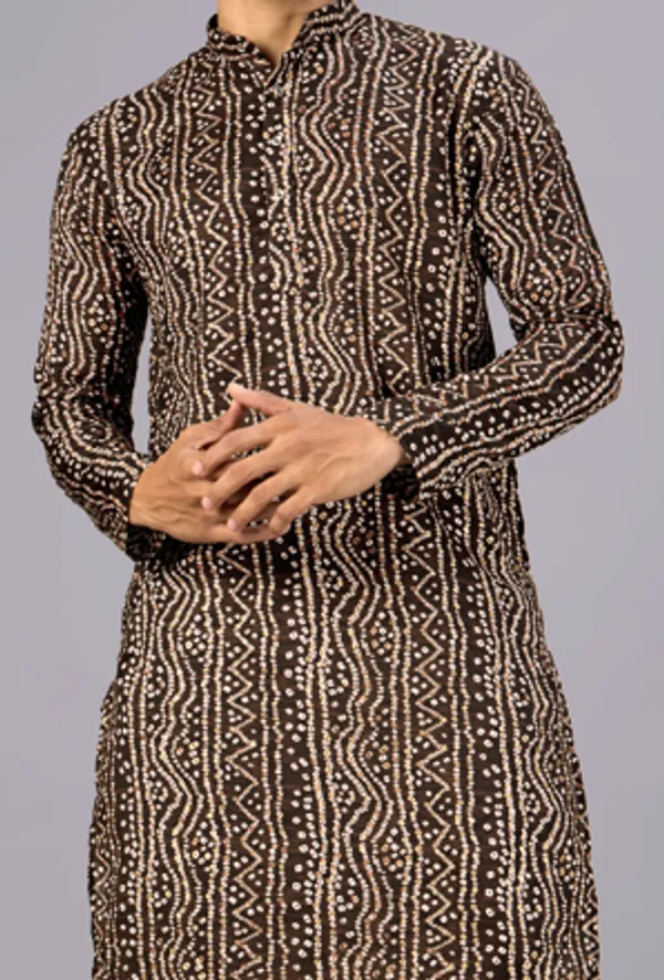 Chocolate_Bandhani_Dupatta_Kurta_Set_For_Men