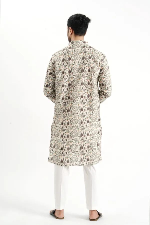 Cream_Crochet_Printed_Kurta_For_Men