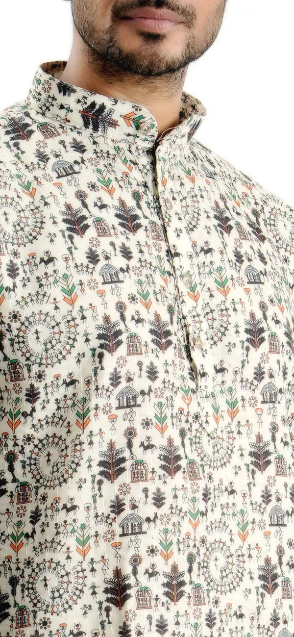 Cream_Crochet_Printed_Kurta_For_Men