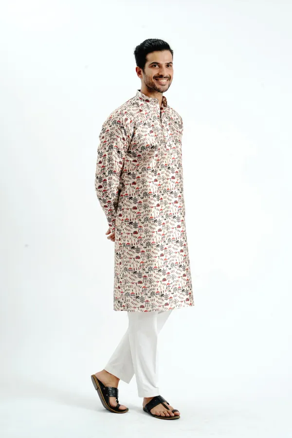 Cream_Silk_Printed_Kurta_For_Men