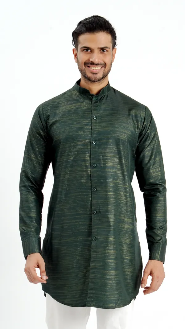 Dark_Green_Cotton_Long_Shirt_For_Men