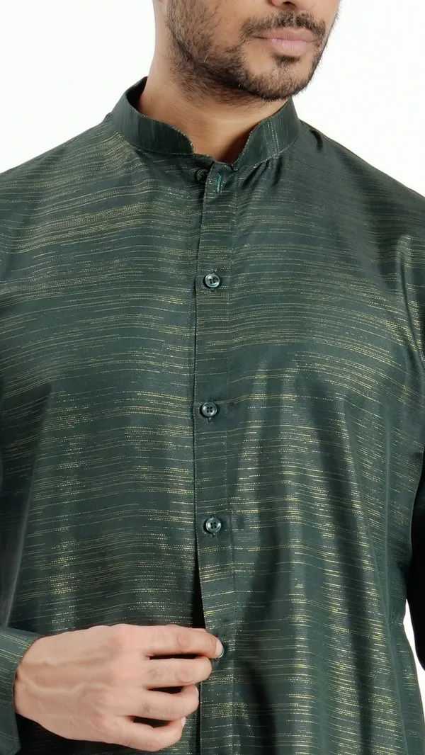 Dark_Green_Cotton_Long_Shirt_For_Men