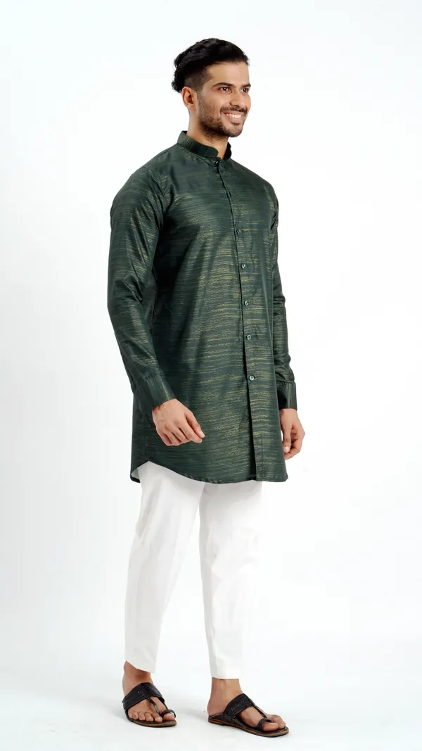 Dark_Green_Cotton_Long_Shirt_For_Men