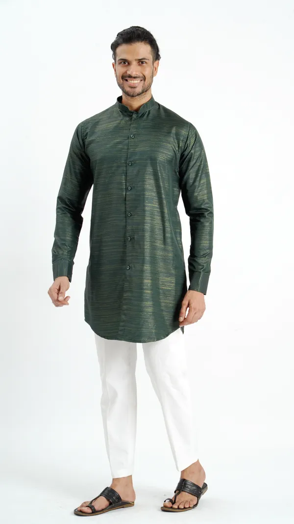 Dark_Green_Cotton_Long_Shirt_For_Men