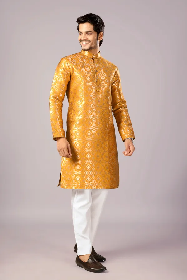 Gold_Banarasi_Silk_Kurta_For_Men