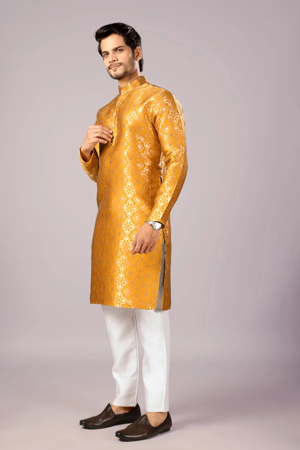 Gold_Banarasi_Silk_Kurta_For_Men