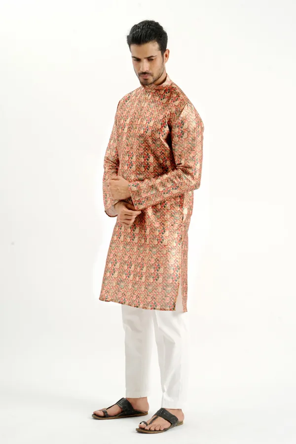 Gold_Silk_Printed_Kurta_For_Men