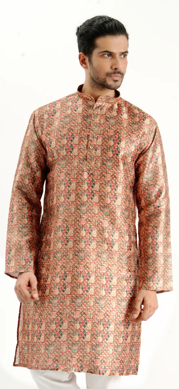 Gold_Silk_Printed_Kurta_For_Men