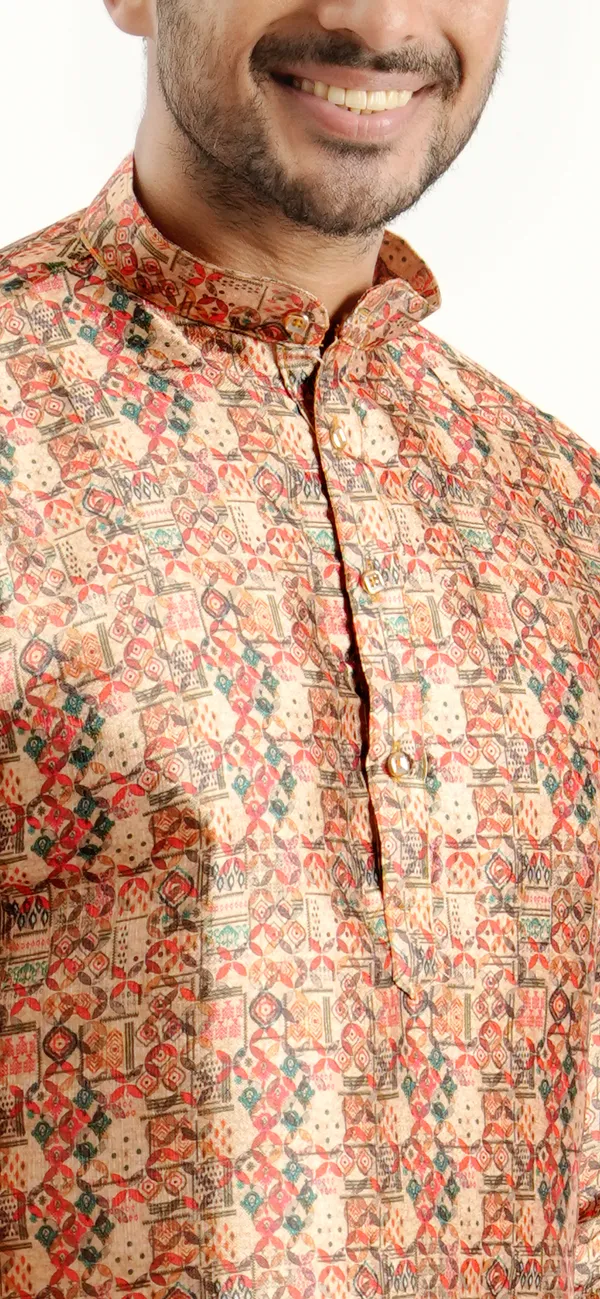 Gold_Silk_Printed_Kurta_For_Men