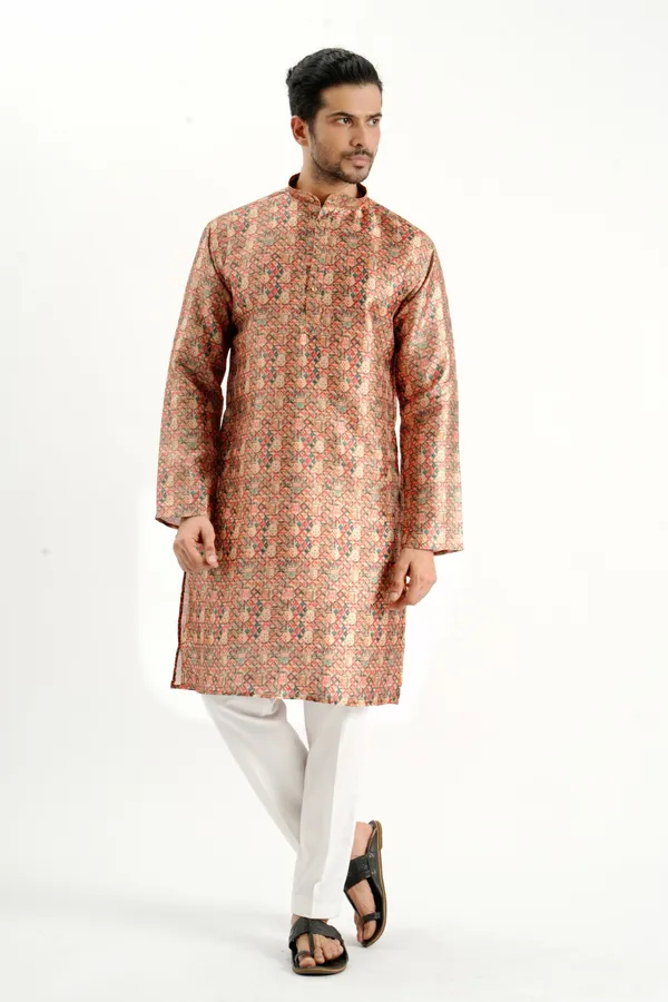 Gold_Silk_Printed_Kurta_For_Men