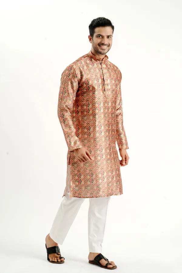 Gold_Silk_Printed_Kurta_For_Men