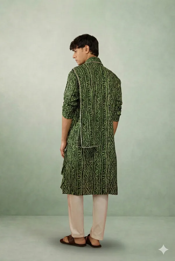 Green_Bandhani_Dupatta_Kurta_Set_For_Men