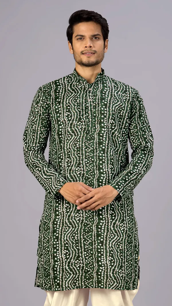 Green_Bandhani_Printed_Kurta_For_Men
