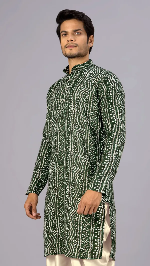 Green_Bandhani_Printed_Kurta_For_Men